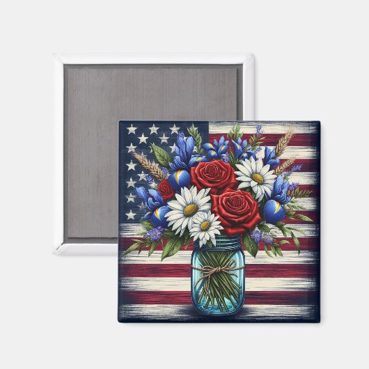 Patriottisch, floraal verdrietig Amerikaans Magneet (Voorkant / Achterkant)