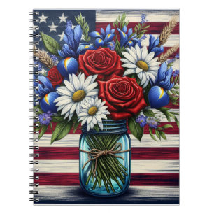 Patriottisch, floraal verdrietig Amerikaans Notitieboek