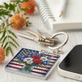 Patriottisch, floraal verdrietig Amerikaans Sleutelhanger (Voorkant Rechts)