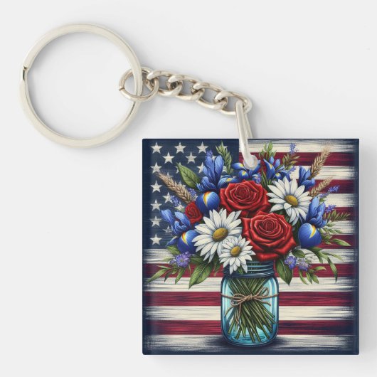 Patriottisch, floraal verdrietig Amerikaans Sleutelhanger (voorkant)