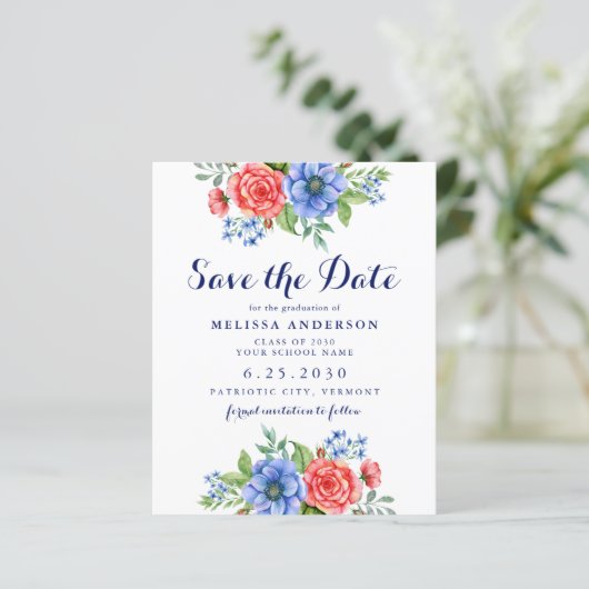 Patriottisch Floral Red Blue Afstuderen sparen de  (Staand voorkant)