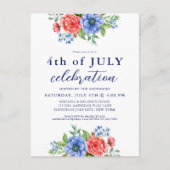 Patriottisch Floral Red White Blue 4 juli Uitnodiging Briefkaart (Voorkant)