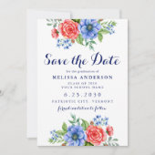 Patriottisch Floral Red White Blue Party Afstudere Save The Date (Voorkant)