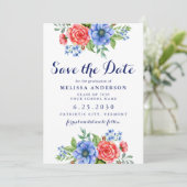 Patriottisch Floral Red White Blue Party Afstudere Save The Date (Staand voorkant)