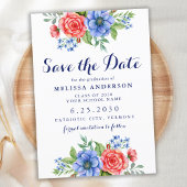 Patriottisch Floral Red White Blue Party Afstudere Save The Date