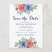 Patriottisch Floral Red White Blue Party Afstudere Uitnodiging Briefkaart (Voorkant)