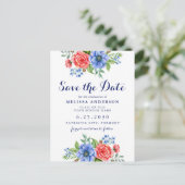 Patriottisch Floral Red White Blue Party Afstudere Uitnodiging Briefkaart (Staand voorkant)