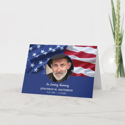 Patriottisch Funeral American Flag Photo Memorial Bedankkaart (Voorkant)