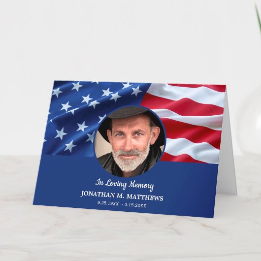 Patriottisch Funeral American Flag Photo Memorial Bedankkaart
