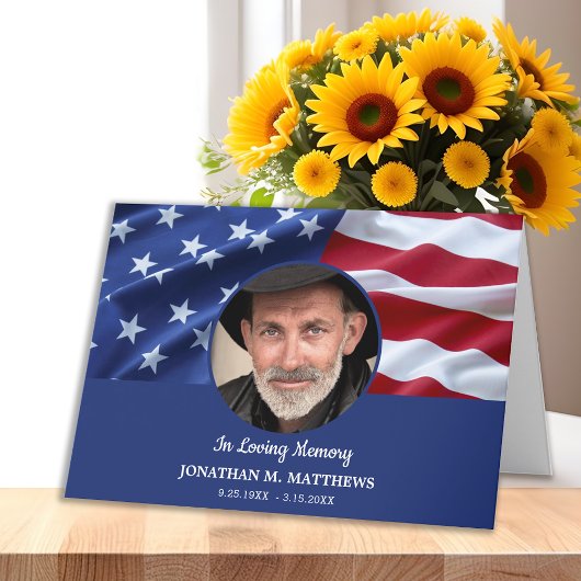 Patriottisch Funeral American Flag Photo Memorial Bedankkaart