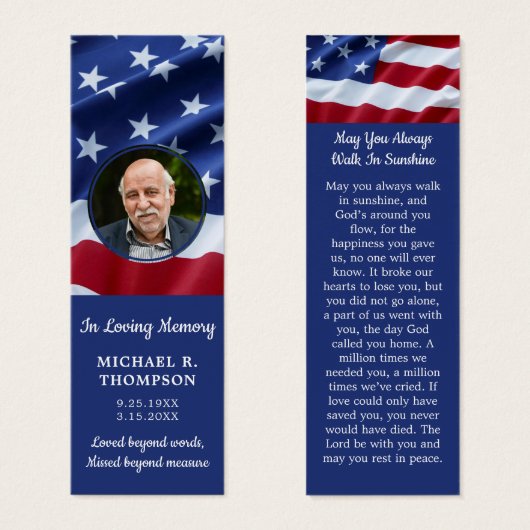 Patriottisch gedenkteken Foto Funeral Prayer Bladw Mini Visitekaartjes (Voorkant /achterkant)