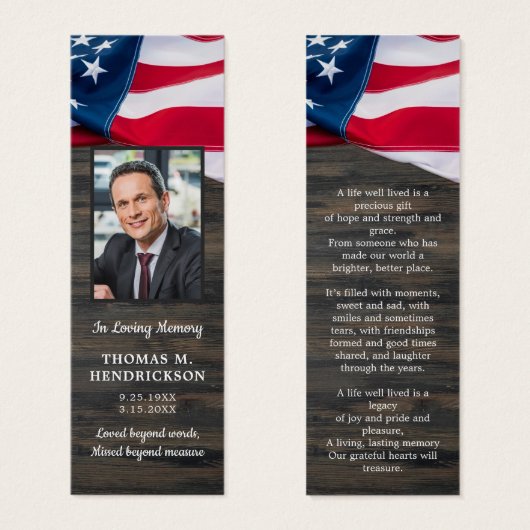 Patriottisch gedenkteken Foto Funeral Prayer Bladw Mini Visitekaartjes (Voorkant /achterkant)