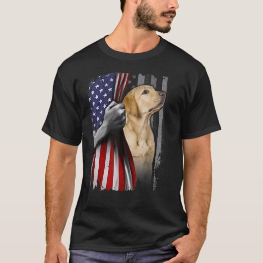 Patriottisch geel labrador American Flag Dog Famil T-shirt (Voorkant)