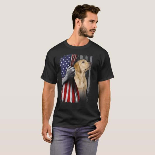 Patriottisch geel labrador American Flag Dog Famil T-shirt (Voorkant volledig)