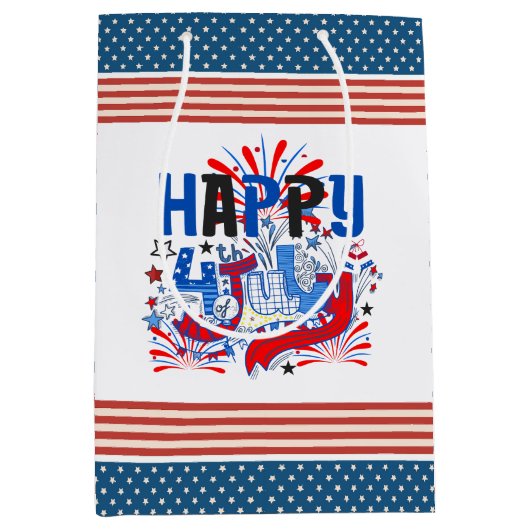Patriottisch Gelukkig 4 juli-vieringsontwerp Medium Cadeauzakje (Voorkant)