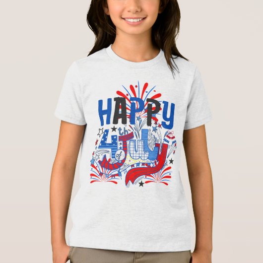 Patriottisch Gelukkig 4 juli-vieringsontwerp Tri-Blend Shirt (Voorkant)