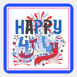 Patriottisch Gelukkig 4 juli-vieringsontwerp Vierkante Sticker