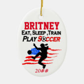 PATRIOTTISCH GEPERSONALISEERD EN GEDATEERD VOETBAL KERAMISCH ORNAMENT (Voorkant)