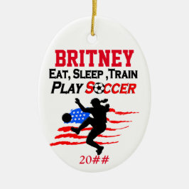 PATRIOTTISCH GEPERSONALISEERD EN GEDATEERD VOETBAL KERAMISCH ORNAMENT