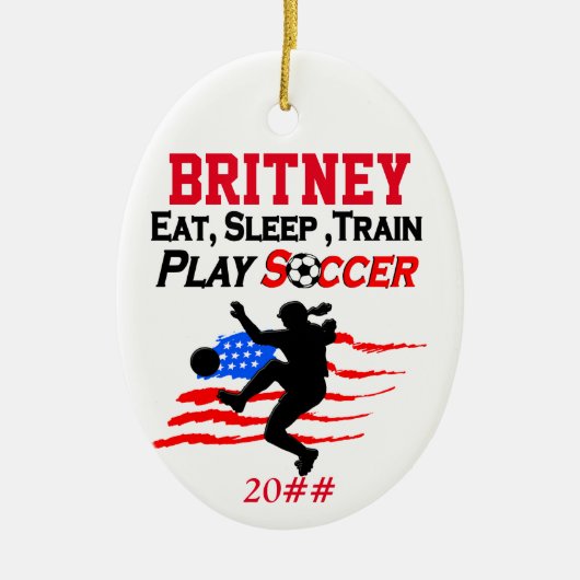 PATRIOTTISCH GEPERSONALISEERD EN GEDATEERD VOETBAL KERAMISCH ORNAMENT (Voorkant)