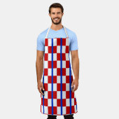 Patriottisch geruit keukenschort schort (Gedragen)