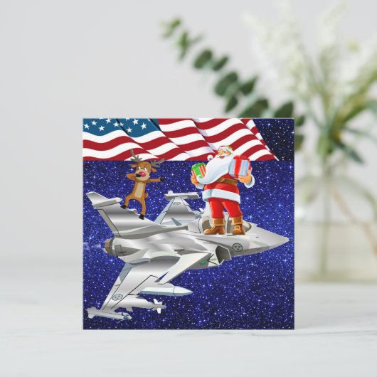 Patriottisch / gevechtsvliegtuig Kerstmis Kaart (Staand voorkant)
