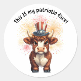 Patriottisch gezicht chagrijnige hoogland koe ronde sticker