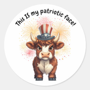 Patriottisch gezicht chagrijnige hoogland koe ronde sticker