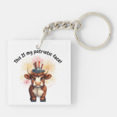 Patriottisch gezicht chagrijnige hoogland koe sleutelhanger (Achterkant)