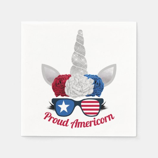 Patriottisch glitter Unicorn Rood Blauw Servet (Voorkant)