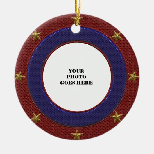 Patriottisch Gold Stars Foto Lijst Round Ornament (Voorkant)