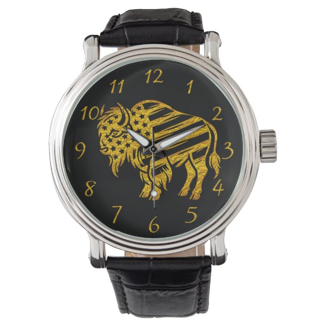 Patriottisch Gouden Bizon Ontwerp Horloge (Voorkant)
