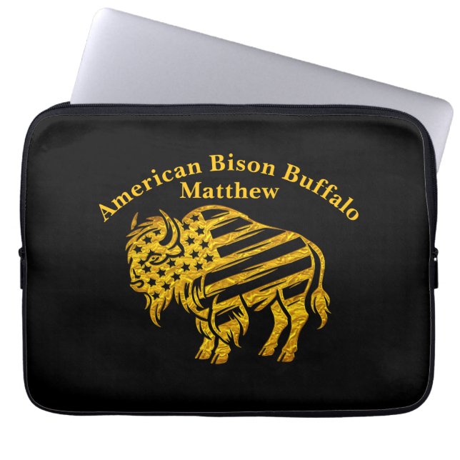 Patriottisch Gouden Bizon Ontwerp Laptop Sleeve (Voorkant)