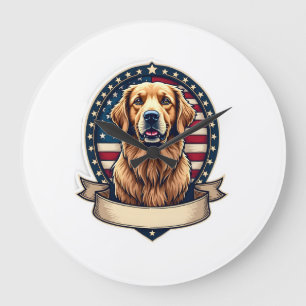 Patriottisch Gouden Retriever Embleem Vintage T-sh Grote Klok