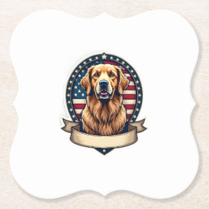 Patriottisch Gouden Retriever Embleem Vintage T-sh Kartonnen Onderzetters