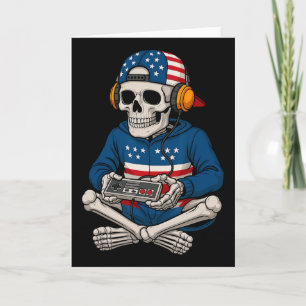 Patriottisch Halloween Skelet Gamer Grappig Skelet Kaart