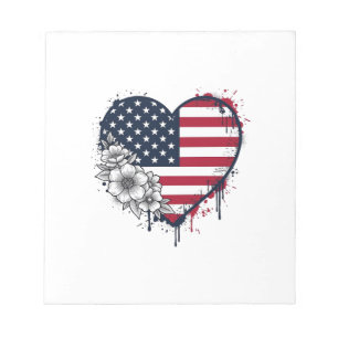 Patriottisch Hart Bloemig Vintage Gravure Ontwerp_ Notitieblok