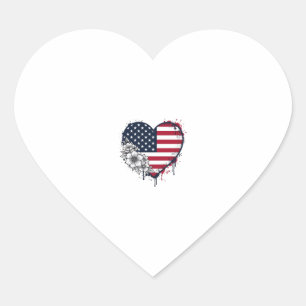 Patriottisch Hart Bloemig Vintage Gravure Ontwerp_ Sticker