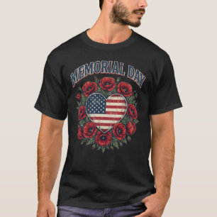 Patriottisch Hart Klaproos Krans Memorial Day T-sh T-shirt