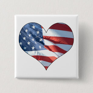 Patriottisch hart Vormde Amerikaanse vlag Vierkante Button 5,1 Cm