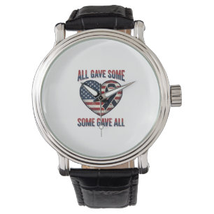 Patriottisch Herdenkingshartlint Veteranen T-shirt Horloge