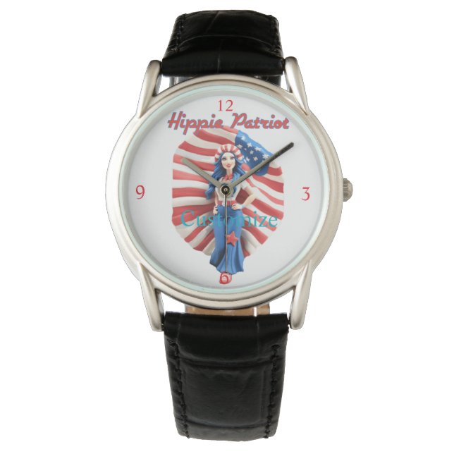 Patriottisch Hippie Meisje Thunder_Cove Horloge (Voorkant)