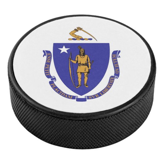 Patriottisch hockey puck met vlag van Massachusett (3/4)