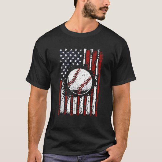 Patriottisch Honkbal 4 juli Amerikaanse vlag M T-shirt (Voorkant)