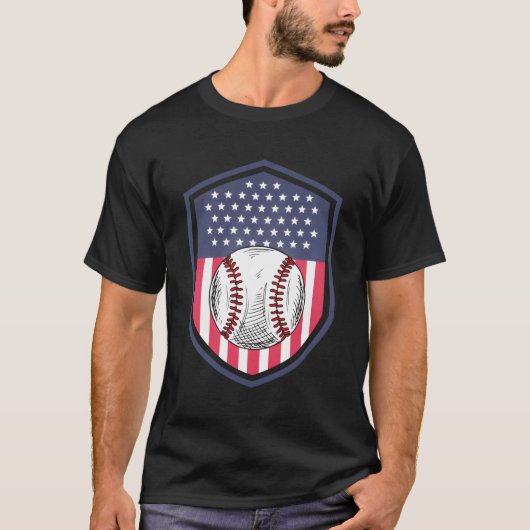 Patriottisch honkbal 4 juli Amerikaanse vlag T-shirt (Voorkant)