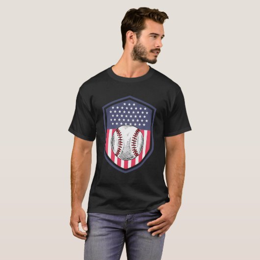 Patriottisch honkbal 4 juli Amerikaanse vlag T-shirt (Voorkant volledig)