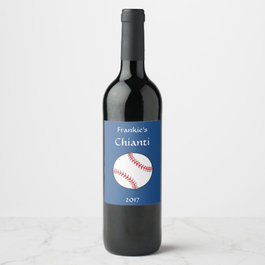 Patriottisch Honkbal Rood Wit Blauw Wijn Label Etiket (Voorkant)