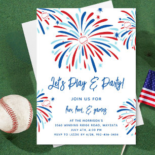 Patriottisch Honkbal & Vuurwerk 4 juli Feest Kaart