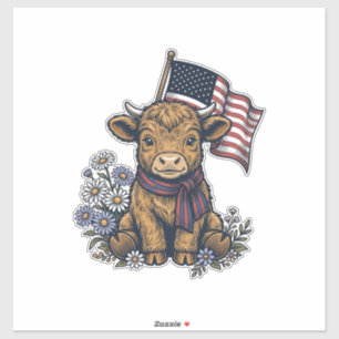 Patriottisch hooglandkalf met vlag vintage vector_ sticker