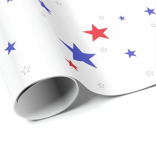 Patriottisch inpakpapier met sterren rood wit blau (Rol Hoek)